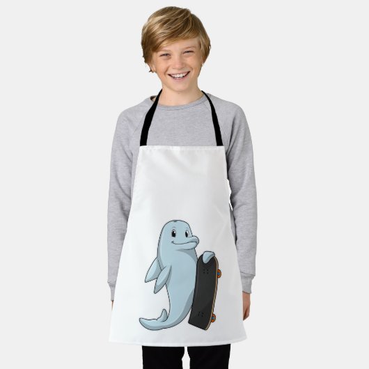スケートボード付きスケーターとしてのイルカ エプロン (着用した状態)