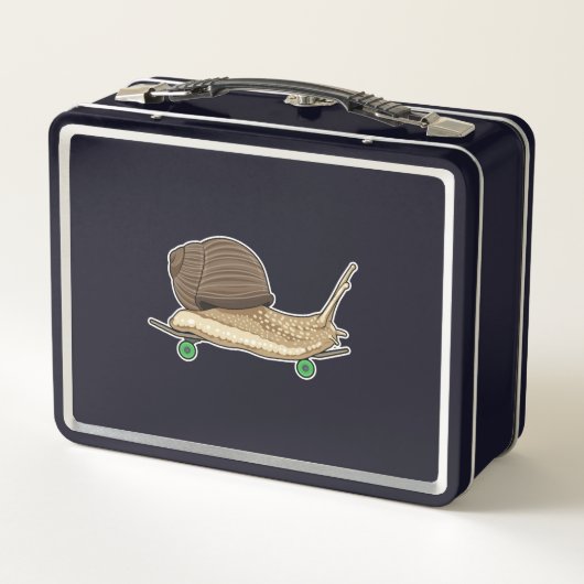 スケートボード付きスケーターとしてのカタツムリ メタルランチボックス (裏面)