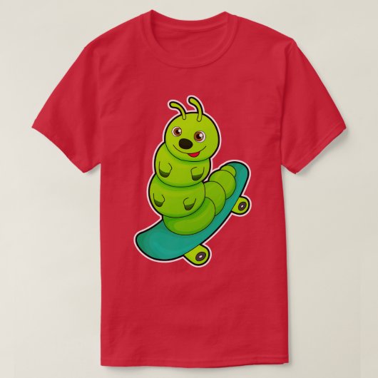 スケートボード付きスケーターとしてのキャタピラー Tシャツ (デザイン正面)