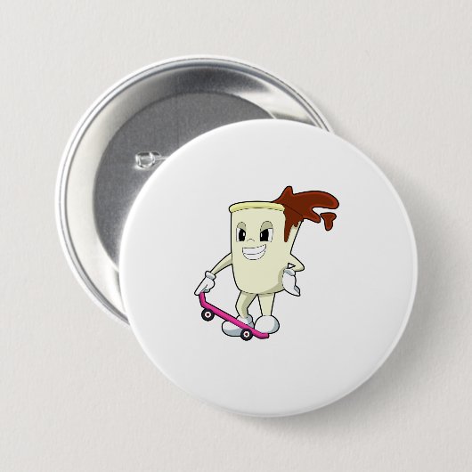 スケートボード付きスケーターとしてのコーヒー 缶バッジ (正面&裏面)