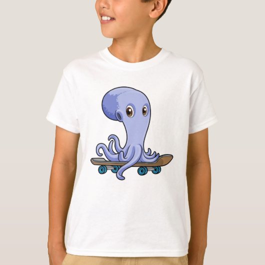 スケートボード付きスケーターとしてのタコ Tシャツ (正面)