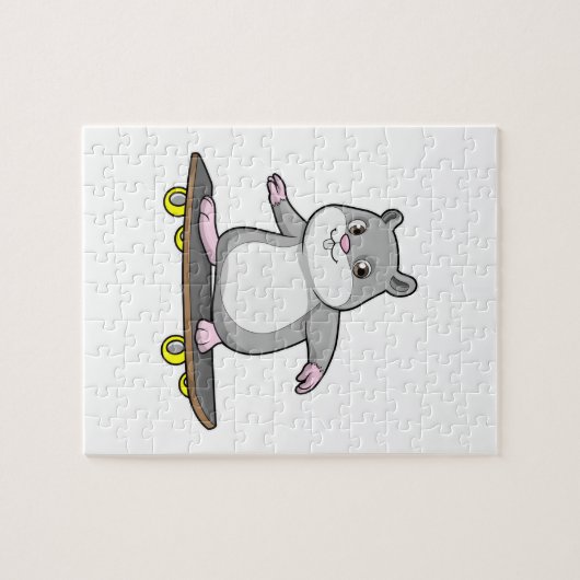 スケートボード付きスケーターとしてのハムスター ジグソーパズル (横)