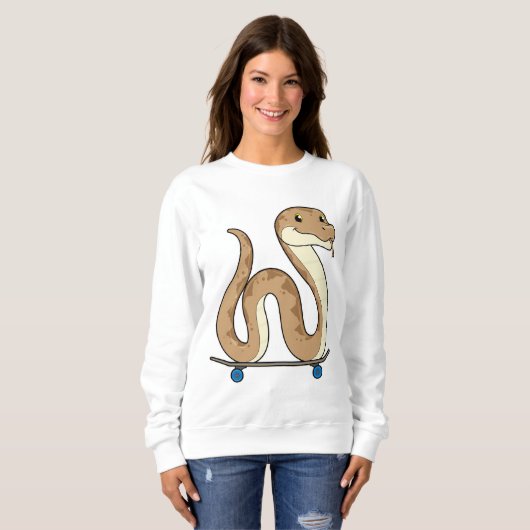 スケートボード付きスケーターとしてのヘビ スウェットシャツ (正面フル)