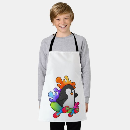 スケートボード付きスケーターとしてのペンギン エプロン (着用した状態)