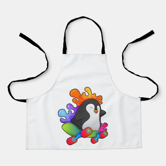 スケートボード付きスケーターとしてのペンギン エプロン (正面)