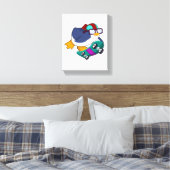 スケートボード付きスケーターとしてのペンギン キャンバスプリント (インサイチュ (寝室))