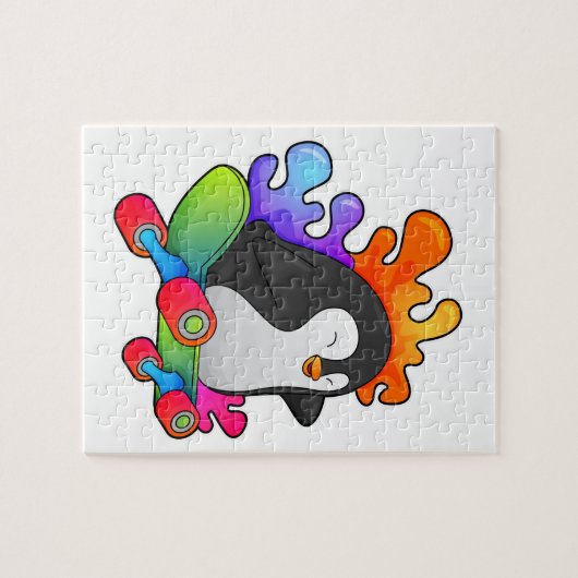 スケートボード付きスケーターとしてのペンギン ジグソーパズル (横)