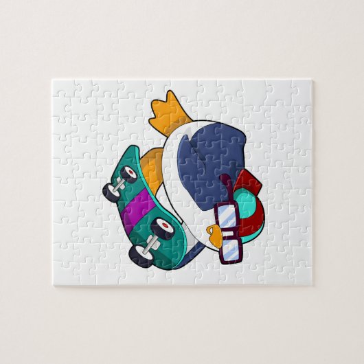 スケートボード付きスケーターとしてのペンギン ジグソーパズル (横)