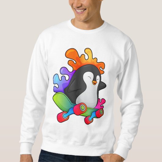 スケートボード付きスケーターとしてのペンギン スウェットシャツ (正面)