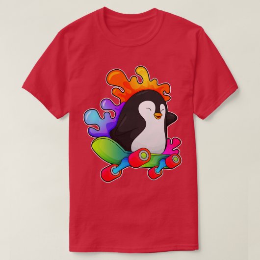 スケートボード付きスケーターとしてのペンギン Tシャツ (デザイン正面)