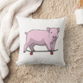 スケートボード付きスケーターとしての豚 クッション (ブランケット)