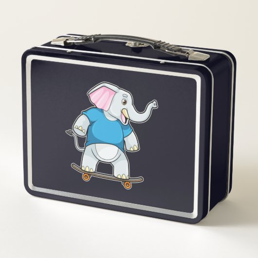 スケートボード付きスケーターとしての象 メタルランチボックス (裏面)