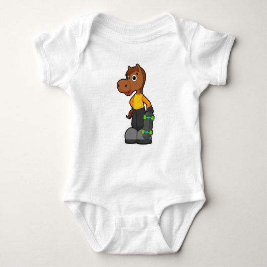 スケートボード付きスケーターとしての馬 ベビーボディスーツ (正面)