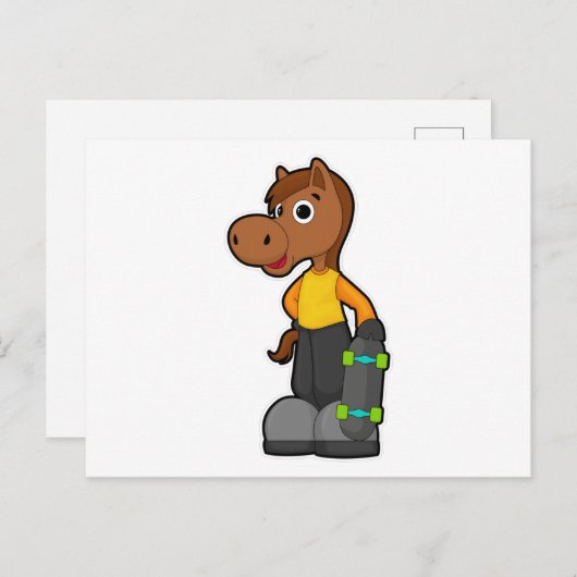 スケートボード付きスケーターとしての馬 ポストカード (正面/裏面)