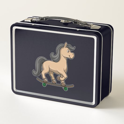 スケートボード付きスケーターとしての馬 メタルランチボックス (裏面)