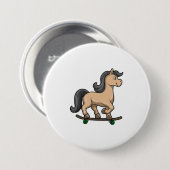 スケートボード付きスケーターとしての馬 缶バッジ (正面&裏面)