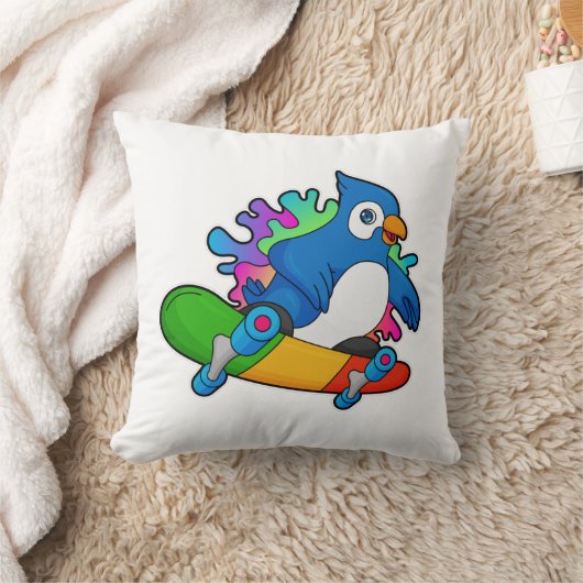 スケートボード付きスケーターとしてオウム クッション (ブランケット)