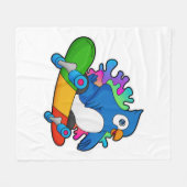 スケートボード付きスケーターとしてオウム フリースブランケット (正面(横))