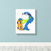 スケートボード付きスケーターとしてサメ キャンバスプリント (インサイチュ (ウッドフロア))