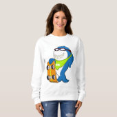 スケートボード付きスケーターとしてサメ スウェットシャツ (正面フル)