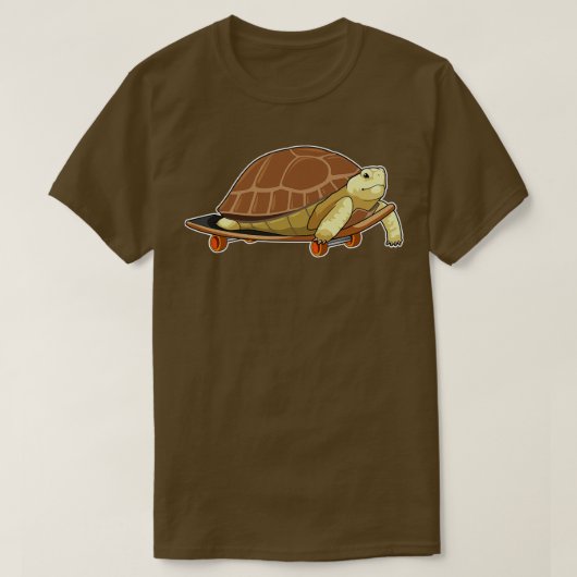 スケートボード付きスケーターとして亀 Tシャツ (デザイン正面)