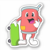 スケートボード付きスケーターとして缶 シール (正面)