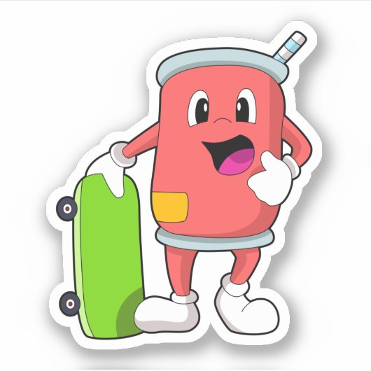 スケートボード付きスケーターとして缶 シール (正面)