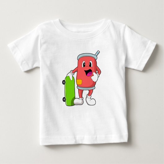 スケートボード付きスケーターとして缶 ベビーTシャツ (正面)