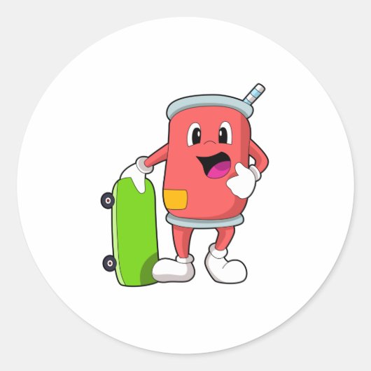 スケートボード付きスケーターとして缶 ラウンドシール (正面)