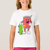 スケートボード付きスケーターとして缶 Tシャツ (正面)