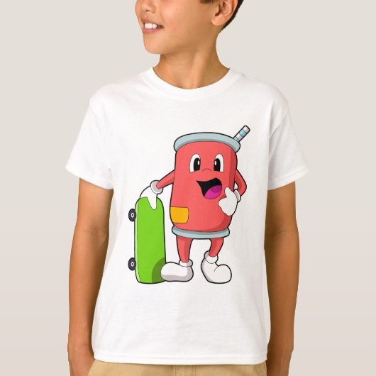 スケートボード付きスケーターとして缶 Tシャツ (正面)