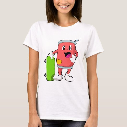 スケートボード付きスケーターとして缶 Tシャツ (正面)