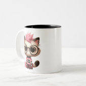 スケートボード付きパンクロックキャット | キュート反乱軍子猫 ツートーンマグカップ (正面左)