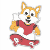 スケートボード付き狐 シール (正面)