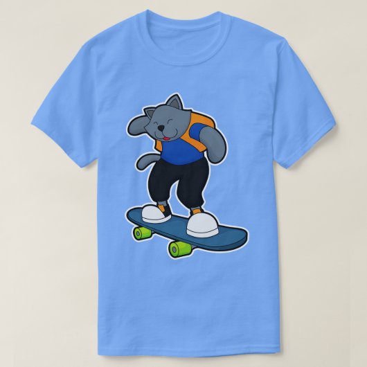スケートボード付スケートボーダーとしての猫 Tシャツ (デザイン正面)