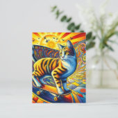 スケートボード子猫シュルカラフルレアルとおもしろい ポストカード (スタンド正面)