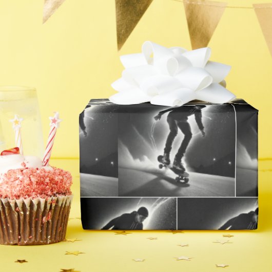 スケートボード少年の稲妻ボルト ラッピングペーパー (誕生日パーティー)