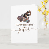 スケートボード少年　ハッピーバースデー カード (黄色い花)