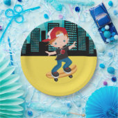 スケートボード少年 – 背景色を選択 ペーパープレート (パーティー)