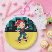 スケートボード少年 – 背景色を選択 ペーパープレート (パーティー)