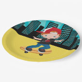 スケートボード少年 – 背景色を選択 ペーパープレート (アングル)