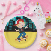 スケートボード少年 – 背景色を選択 ペーパープレート (パーティー)