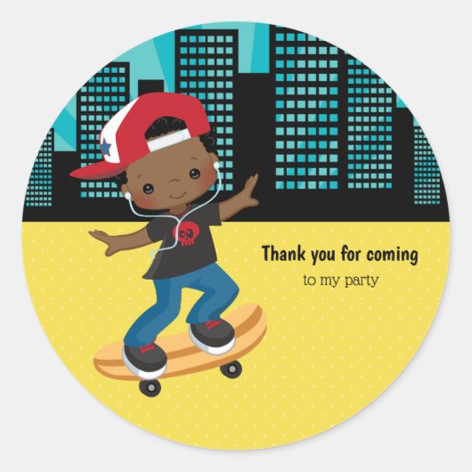 スケートボード少年 – 背景色を選択 ラウンドシール (正面)