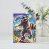 スケートボード愛らしいサーレアルラクーン ポストカード (スタンド正面)