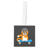 スケートボード漫画にかわいいオレンジキャット キューブオーナメント (正面)