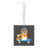 スケートボード漫画にかわいいオレンジキャット キューブオーナメント (右)