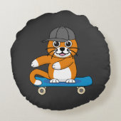 スケートボード漫画にかわいいオレンジキャット ラウンドクッション (裏面)