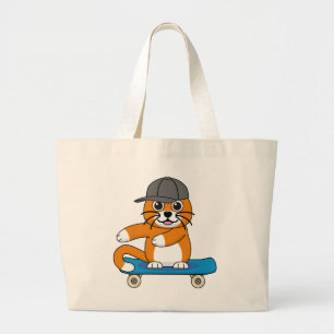 スケートボード漫画にかわいいオレンジキャット ラージトートバッグ