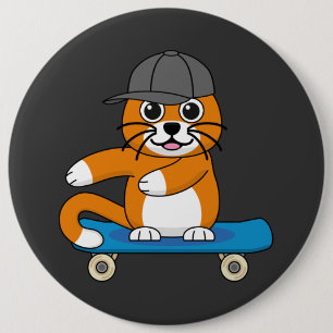 スケートボード漫画にかわいいオレンジキャット 缶バッジ
