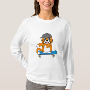 スケートボード漫画にかわいいオレンジキャット Tシャツ